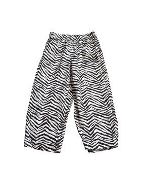 Tahari Women's Cropped Pants Sz L Zebra Print Wide Leg Linen Elastic Waistband